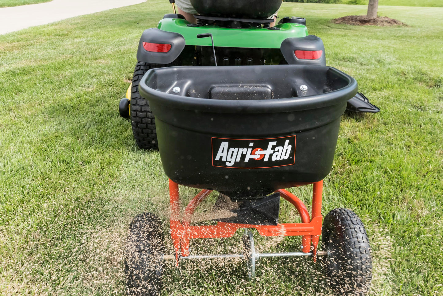 Agri-Fab Tow Behind Broadcast Spreader for Seed, Fertilizer, Salt and Ice Melt, 110 lb Capacity Lawn and Garden Spreader with 10 Ft Spread Width