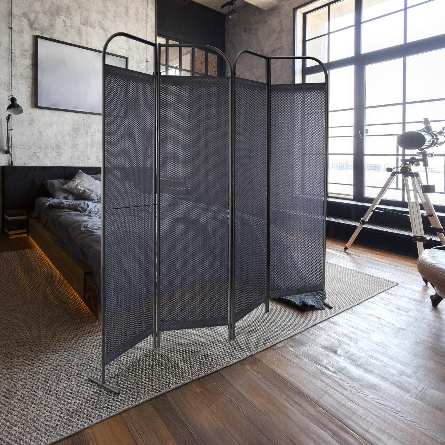 DECOLAB 4 Panel Room Divider Partition, Portable Folding Privacy Wall Panel, Home, Office, Studio, Bedroom, Light & Air Flow, 68" x 71", Knight