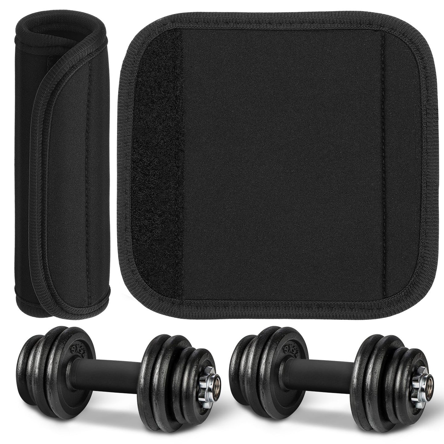 Hemoton 2 Pack Barbell Pad Dumbbell Grips, Anti-Slip Hand Weight Lifting Bar Cushion Cover, Thick Neoprene Handle Wraps for Gym Workout Strength Training, Bar Grip Protector, Black