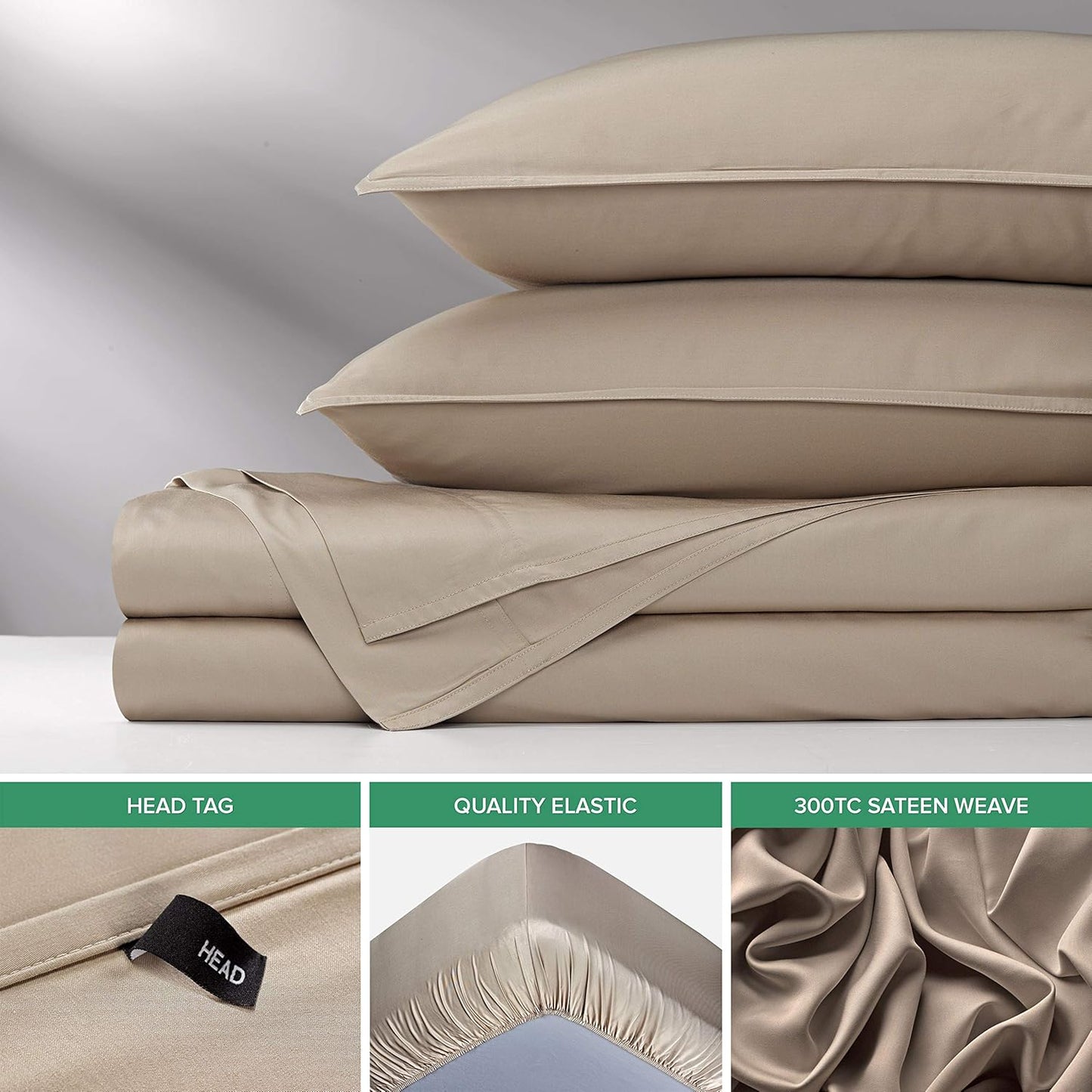 Pure Bamboo Queen Sheets - 100% Organic Viscose Bed Sheet Set | Luxuriously Soft & Cooling (Sand)