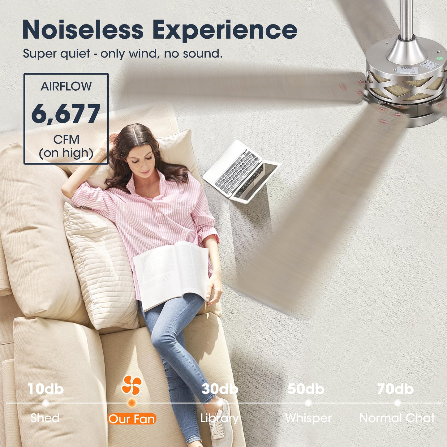WINGBO 52" Smart Ceiling Fan with Lights, 5 Plywood Blades, 6 Speeds Reversible DC Motor, Works with Alexa and Google Assistant, 3CCT Dimmable LED Ceiling Fan for Bedroom Living Room, Nickel and Grey