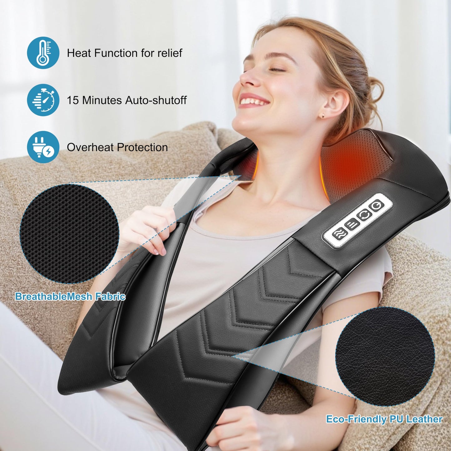 UFFAE Shiatsu Neck and Back Massager with Heat, Electric Deep Tissue Kneading Neck and Shoulder Massage, Best Gifts for Women Men Mom Dad Mothers Fathers Day Birthday Gift, Black (NOT Cordless)