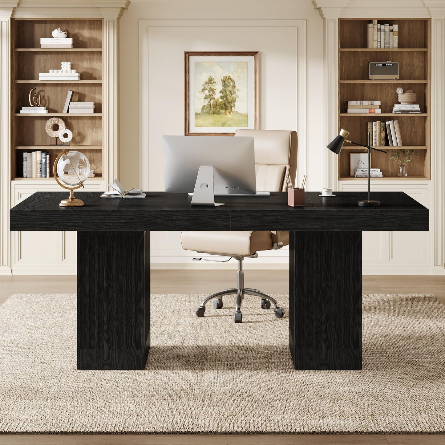 Tribesigns 63 Inch Executive Desk, Modern Office Computer Desk with Double Pedestal, Simple Study Writing Table Business Furniture for Home Office, Black