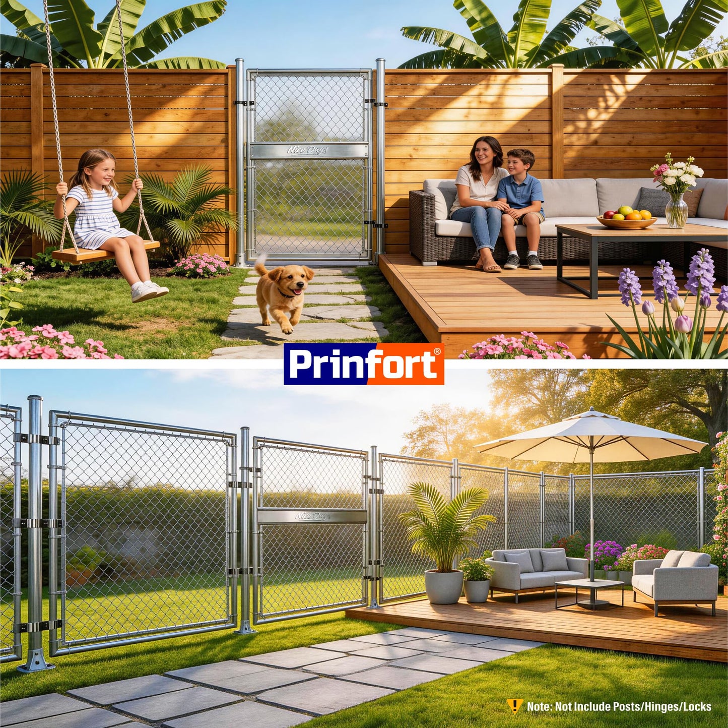 4x5FT(43.3" W x 59.0" H) Heavy Duty Chain Link Gate Easy Installation, Galvanized Steel Chain Link Gate Kit for Yard丨Pet Enclosure丨Backyard（Includes Galvanized Steel Pipes）
