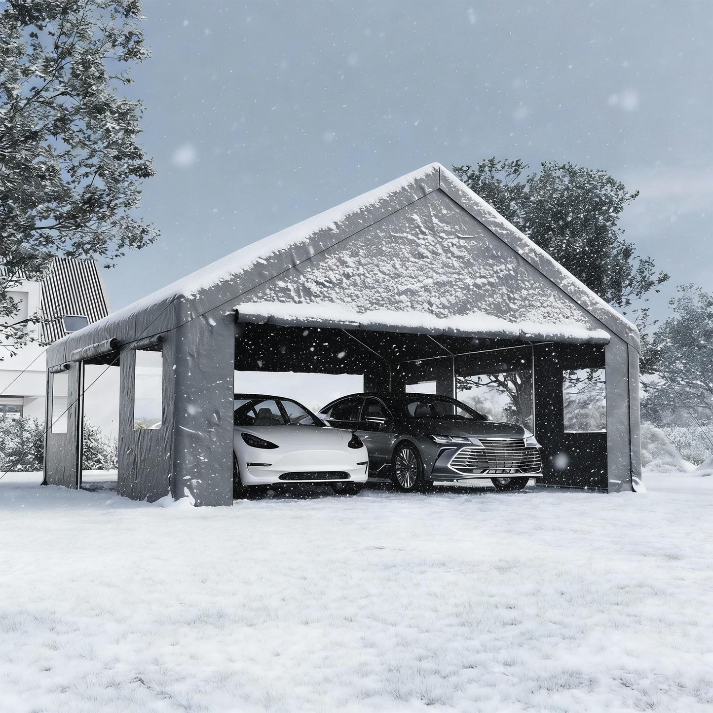 SUNBURY Heavy Duty 20x20ft Carport with Side Doors, Outdoor Storage Waterproof & UV-Resistant Garage Canopy, Portable Car Shelter for Cars, Trucks, Boats