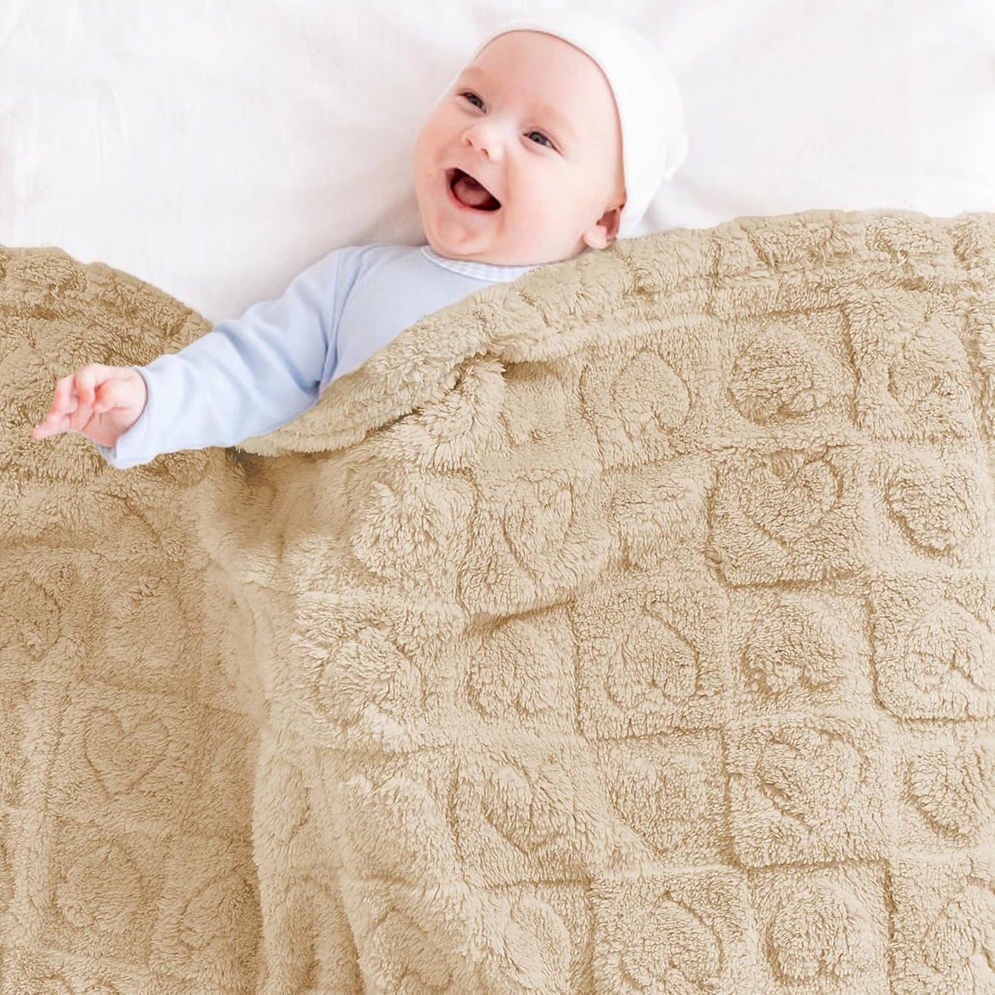 Yurhap Fleece Baby Blanket - Ultra Soft Heart Checkered Design | Cozy 30"x40" Crib & Stroller Gift (Khaki)