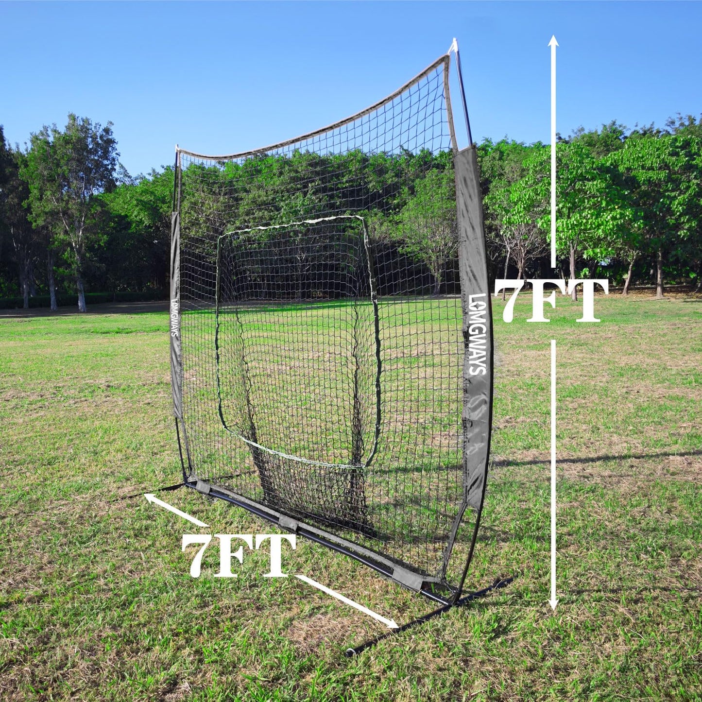 7'x7' Baseball Practice Net with Steel Frame for Batting, Hitting and Pitching, Portable Softball Net for Batting with Carrying Bag
