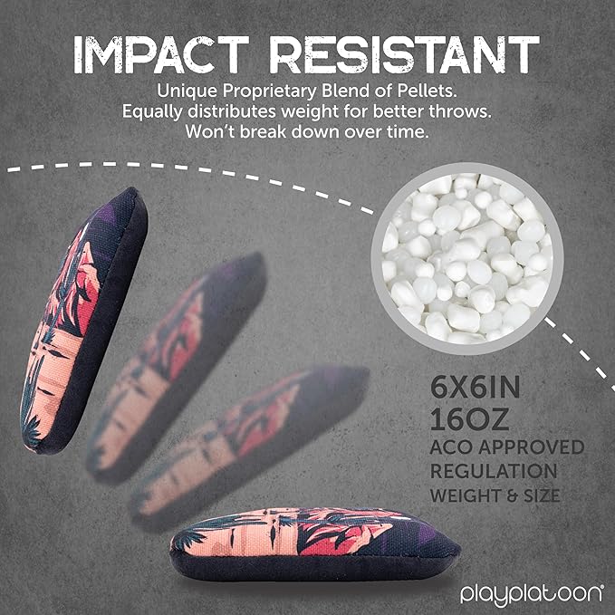 Play Platoon Cornhole Bags Set of 8 Regulation Professional Corn Hole Bean Bags ACO Approved, Competition Weight, Slick and Stick