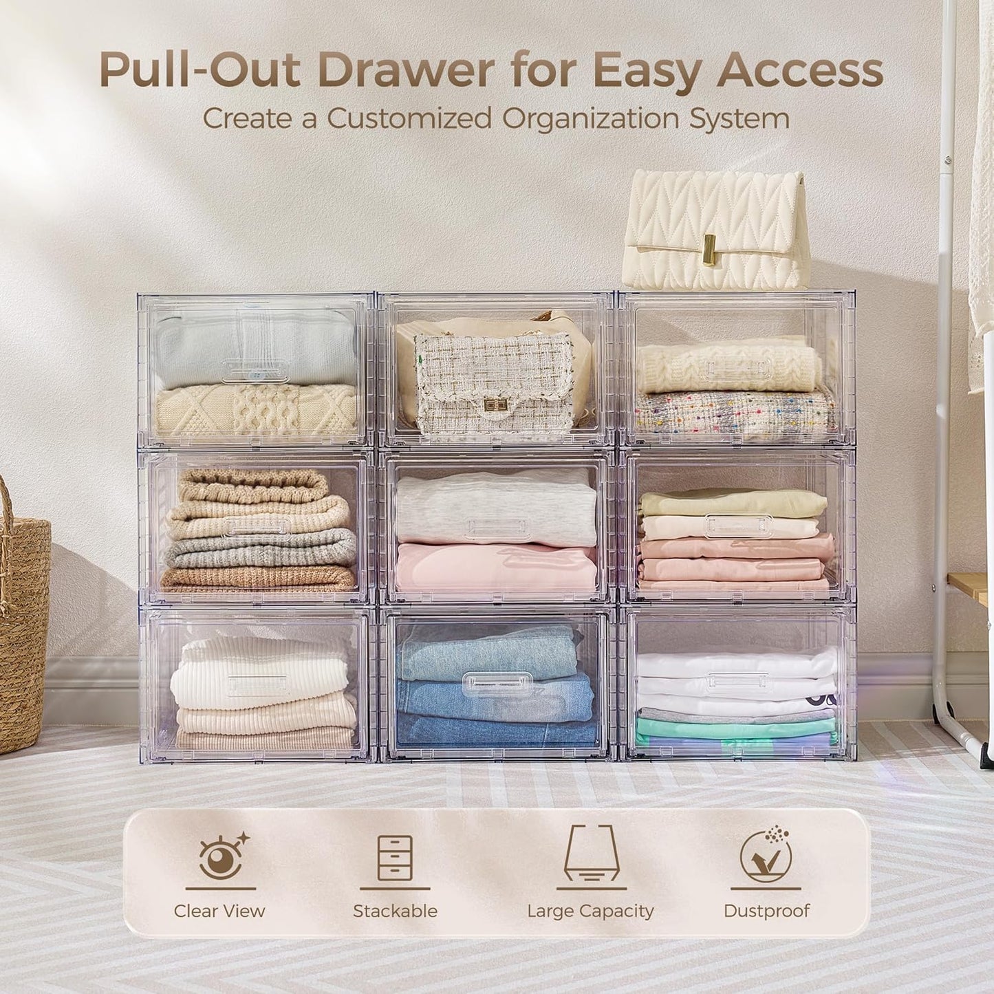 Vtopmart 18QT Clear Stackable Storage Drawers - Easy Assembly Closet Organizers | Medium Plastic Bins for Kitchen & Bathroom