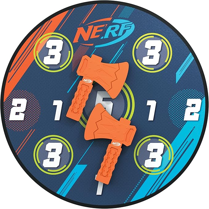 NERF Lumberjack Toss Axe Throw - Back-of-Door Axe Tossing Target with 2 Foam Axes - Great for Game Rooms or Kids Bedrooms