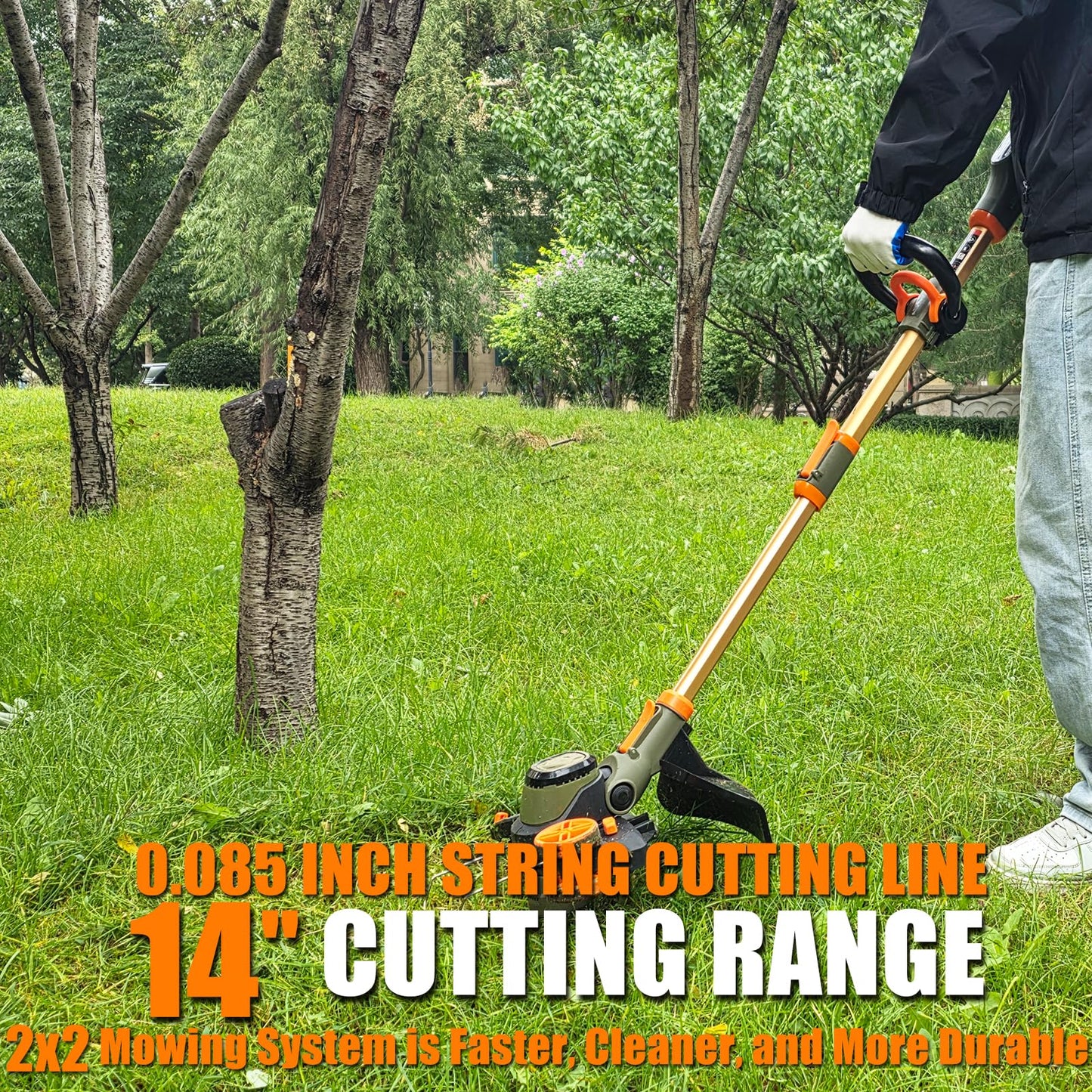 WeGofly 14" Electric Weed Wacker, 4 in 1 Cordless String Trimmer/Lawn Edger/Lawn Mower/Brush Cutter with Steel Gears, 2×21V 6.0Ah Batteries & Charger, Lightweight Grass Trimmer for Yard Garden
