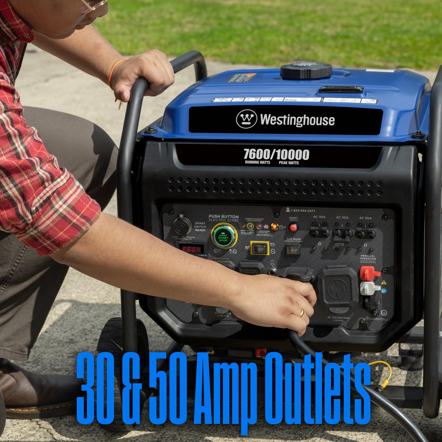 Westinghouse 10000 Peak Watt Portable Open Frame Inverter Generator, Remote Electric Start with Auto Choke, Transfer Switch Ready, Gas Powered, CO Sensor