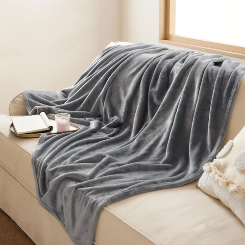 Bedsure GentleSoft Fleece Throw Blanket - XL Plush Cozy 300GSM Lightweight for Travel, Grey, 50x70 Inches