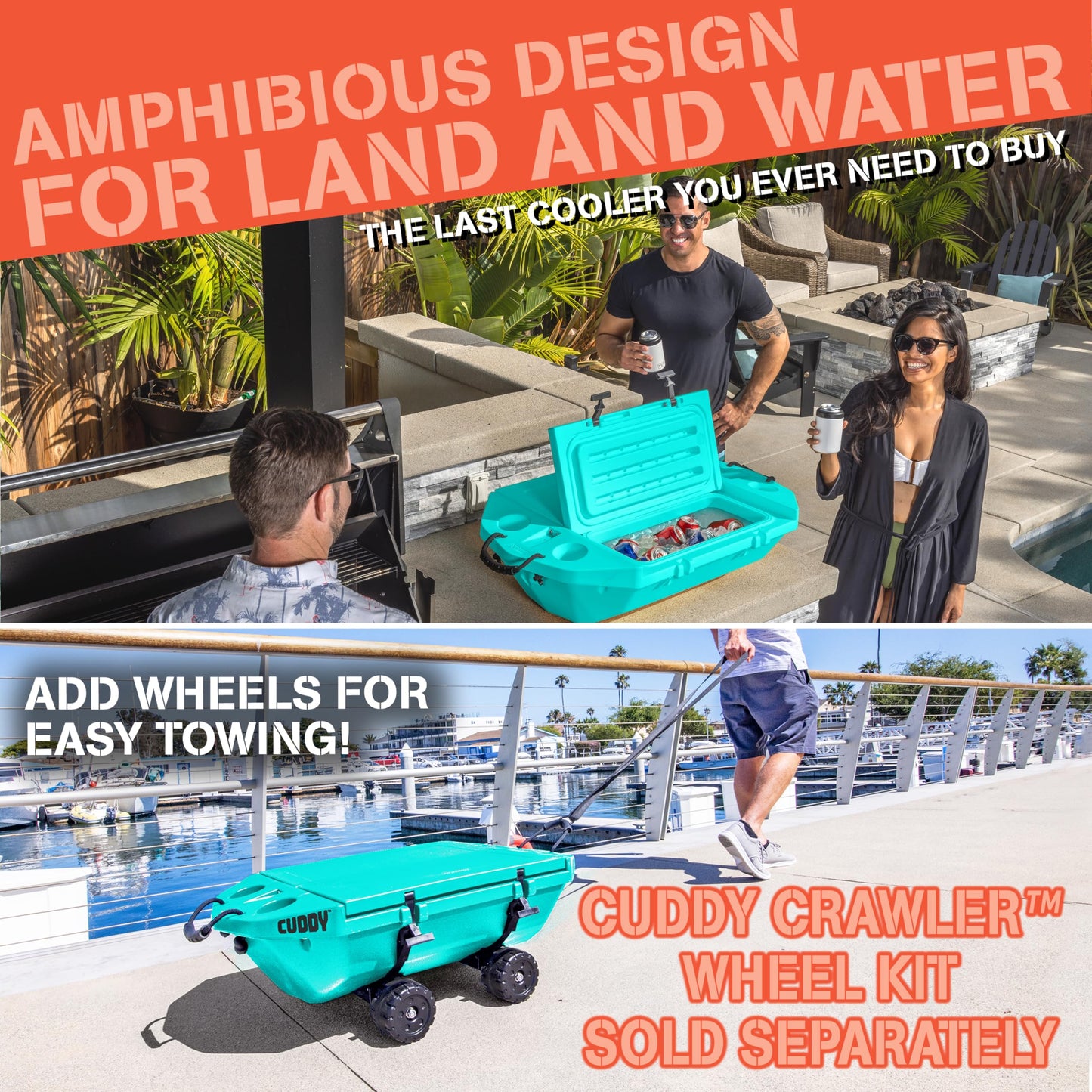 Cuddy Floating Cooler and Dry Storage Vessel for Land & Water – 40QT– Great for River, Beach, Kayak, Pool, & Lake - Seafoam