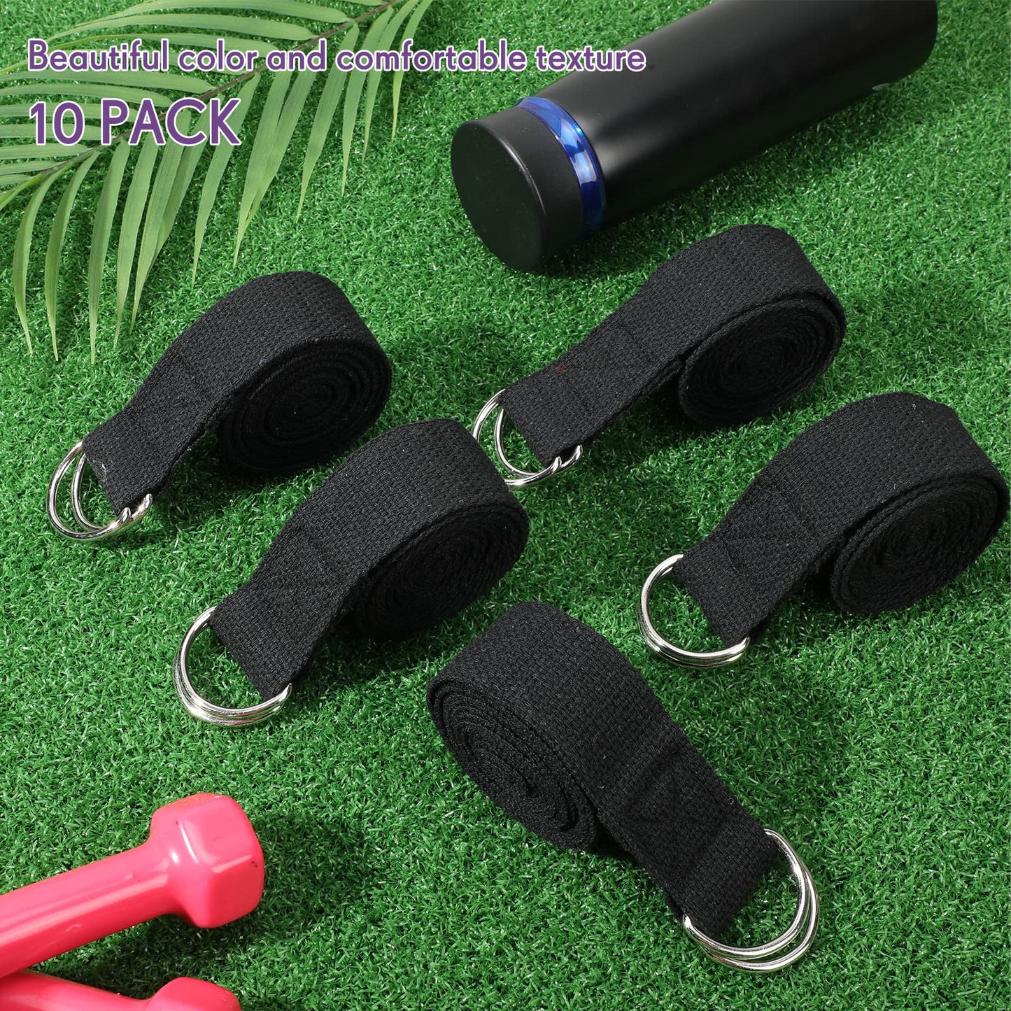 Jerify 10 Pcs Yoga Strap for Stretching Bulk 6ft Exercise Stretch Band with Metal D Ring Adjustable Pilates Non Elastic Yoga Belt for Women Men Physical Fitness Gym Workout Dance (Black)