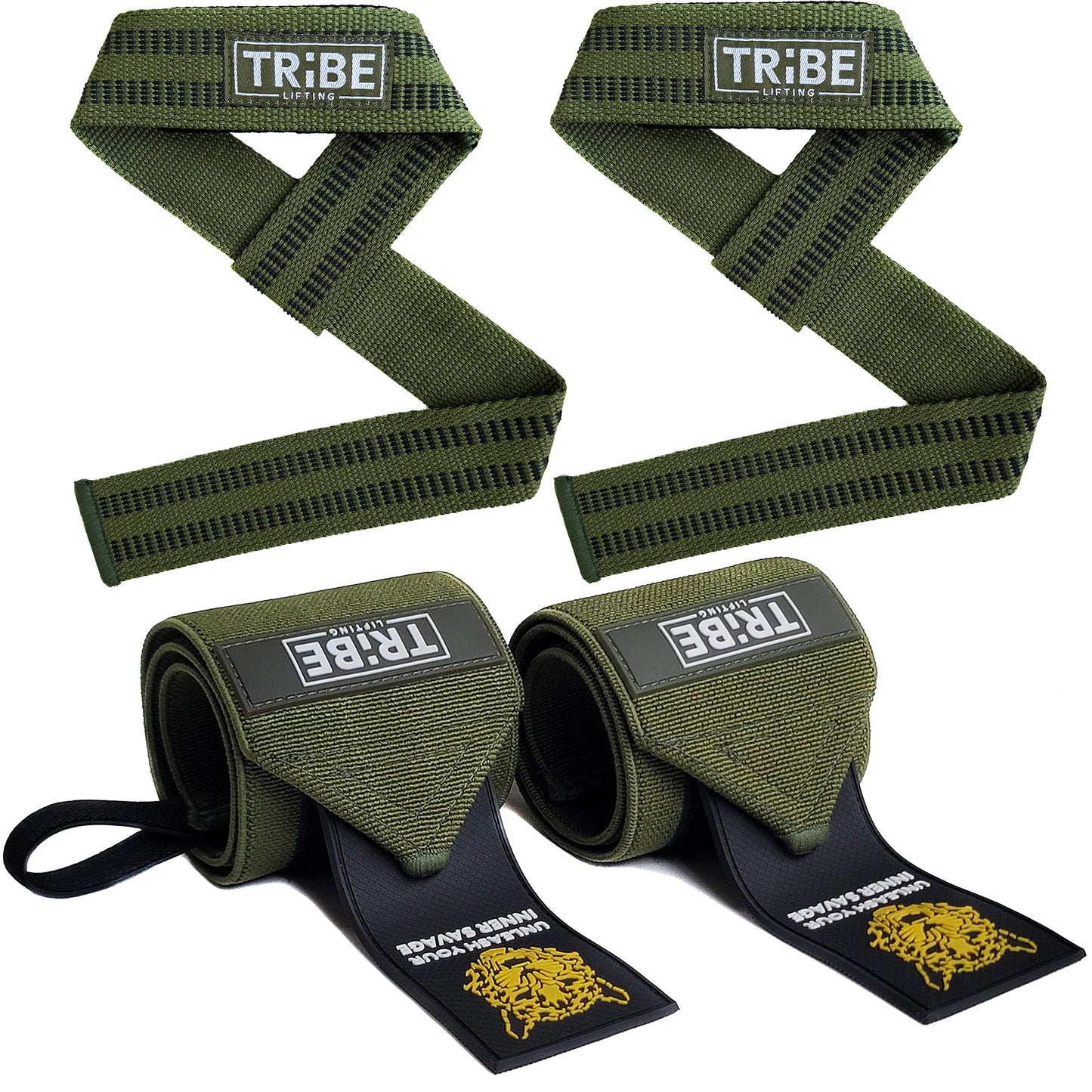 Tribe Lifting Wrist Wraps and Lifting Straps for Weightlifting - Heavy Duty Wrist Straps for Weightlifting Men - Gym Wrist Wraps for Bench Press, Deadlift Straps for Weight Lifting Accessories