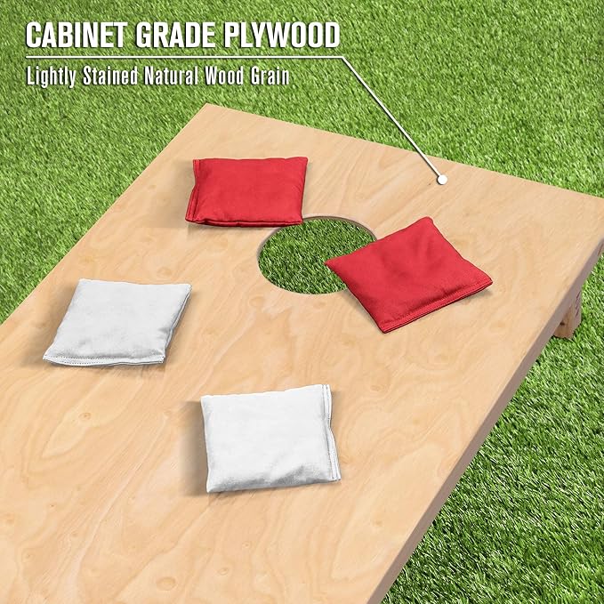 GoSports Regulation Size Wooden Cornhole Set with Natural Wood Finish - Includes Carrying Case