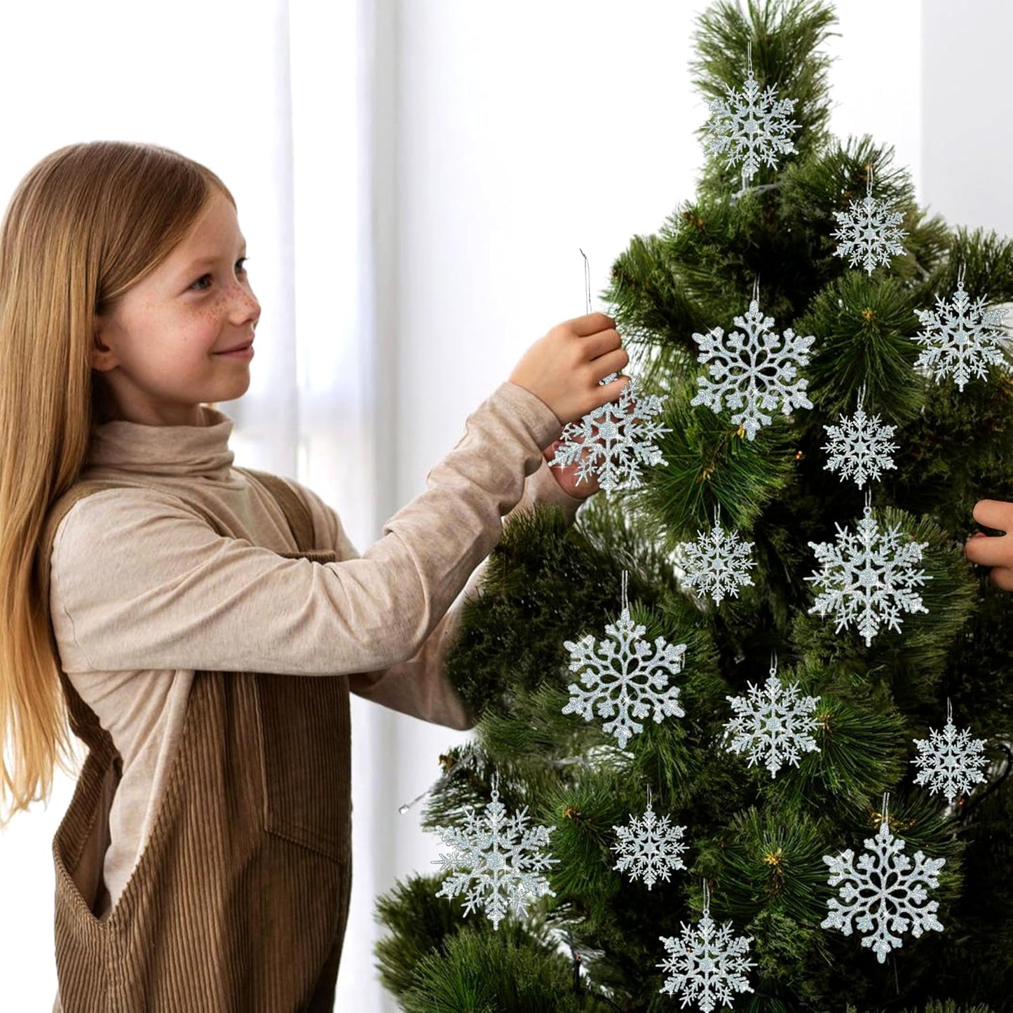 Skiennix 36-Piece Iridescent Silver Christmas Snowflake Ornaments - Sparkling Glitter Decor for Holiday Home & Winter Parties