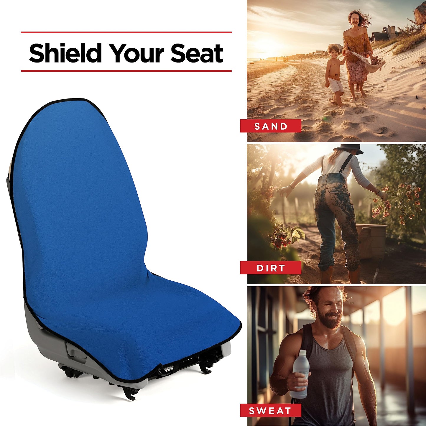 lebogner Car Seat Towel Cover for Post Gym Workout, Running, Swimming, and Hiking, 2 Pack Universal Fit Anti-Slip Waterproof Sweating Bucket Seat Protector for Cars, SUVs and Trucks, Blue