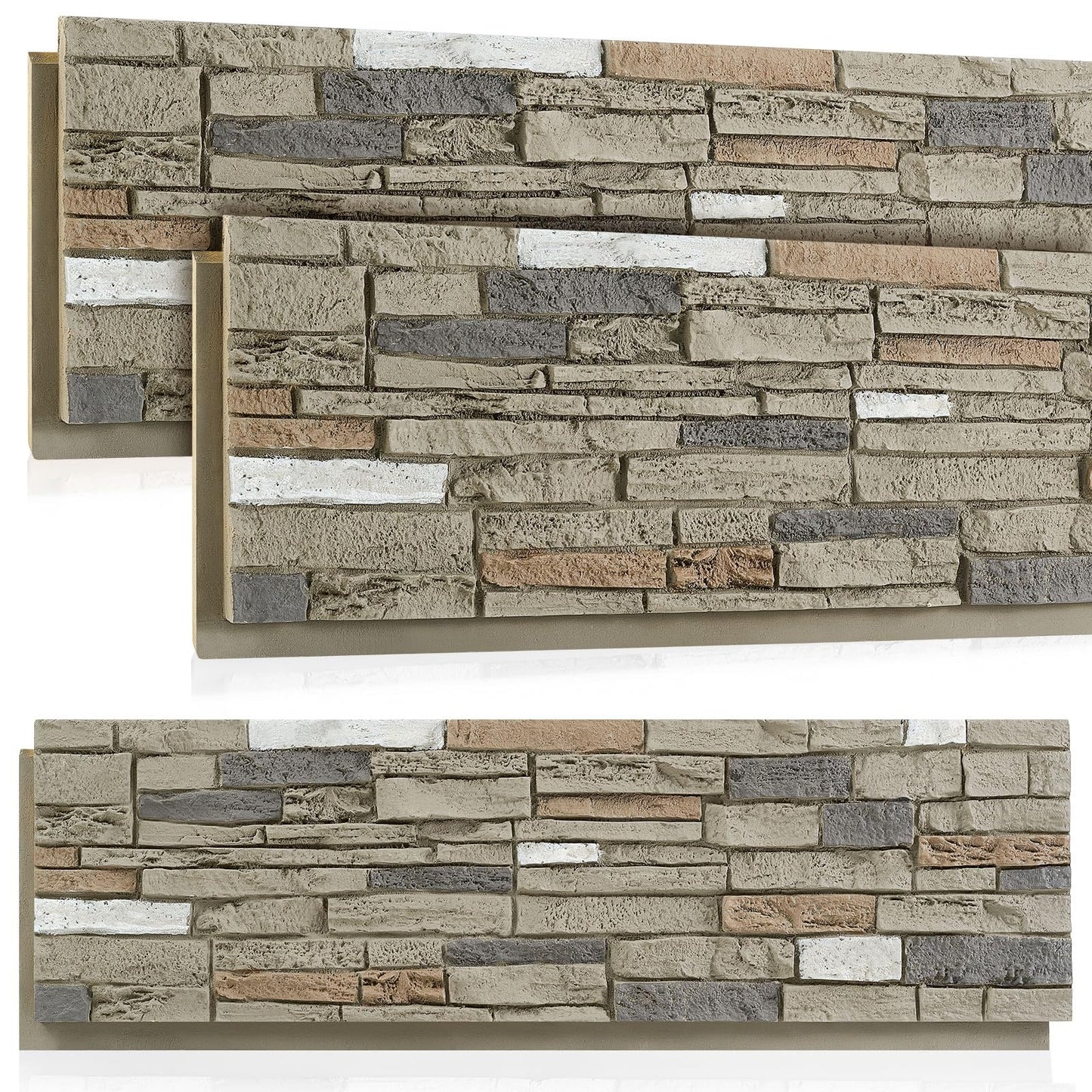 Maasechs 3 Pack Faux Stone Panels Interior 45.6''l x 11.8''h x 0.98''d Faux Siding Panels Exterior Artificial 3D Veneer for Wall Decor Outdoor Home Improvement Projects (PU,Light Gray)