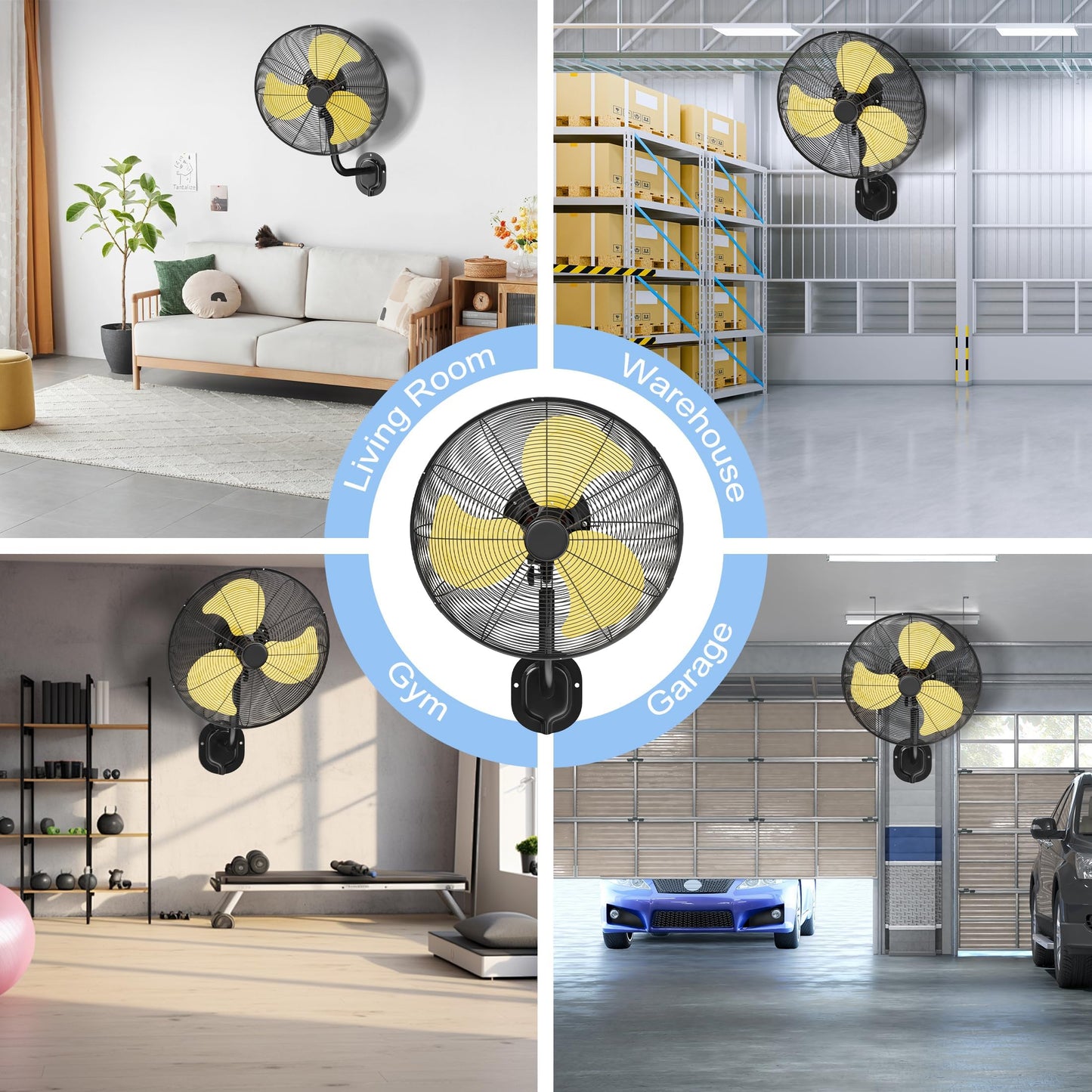 20 Inch Wall Mount Fan,7200 CFM Industrial Fan with 90° Oscillation,3 Speeds,Poweful Motor,Adjustable Tilt,High Velocity Fans for Garage,Shop,Patio,Factory,Gym,Porch,Outdoor,Indoor