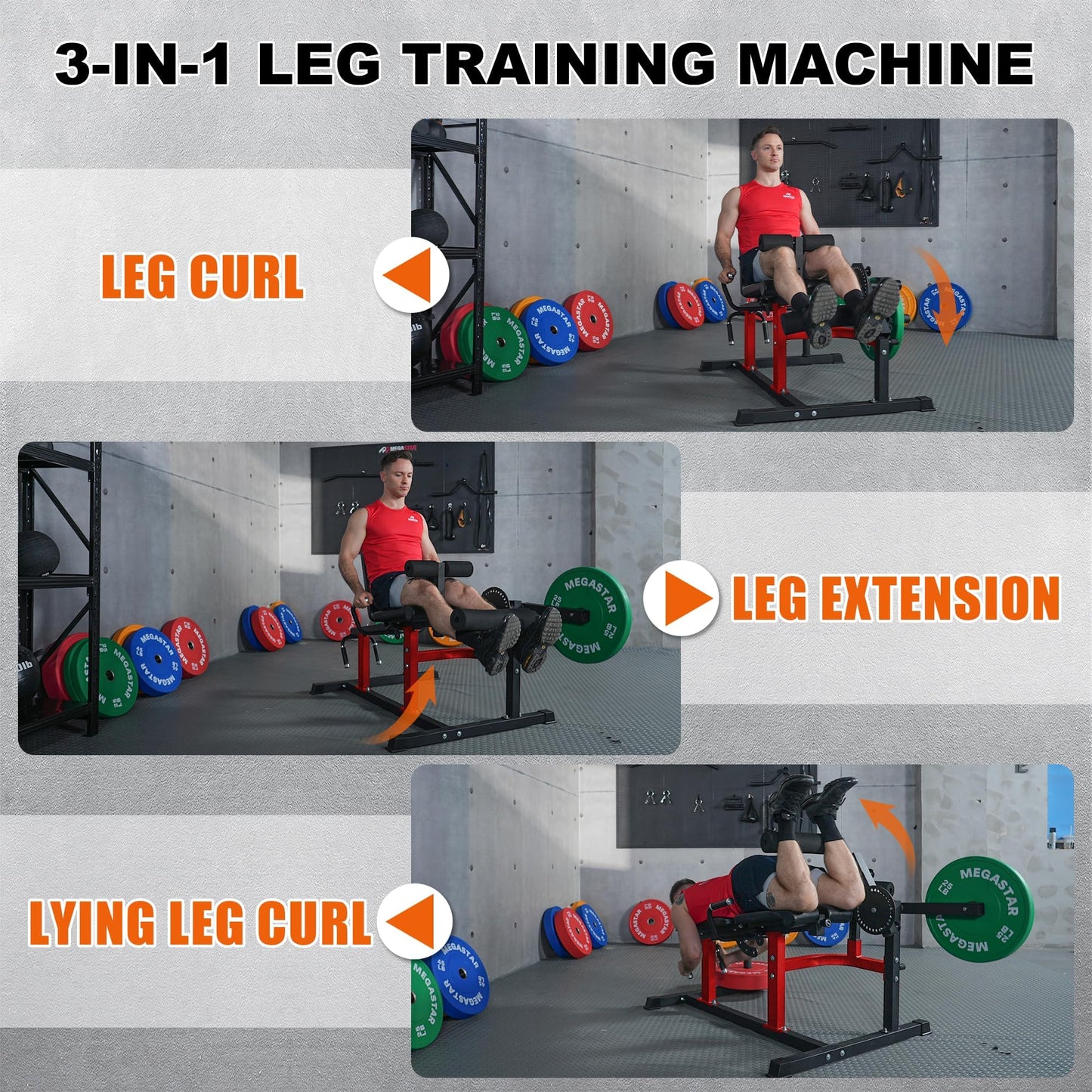 Leg Extension and Curl Machine, 3-in-1 Leg Machine with Adjustable Back, 800LB Capacity Leg Workout Equipment with Leg Holder for Small Spaces