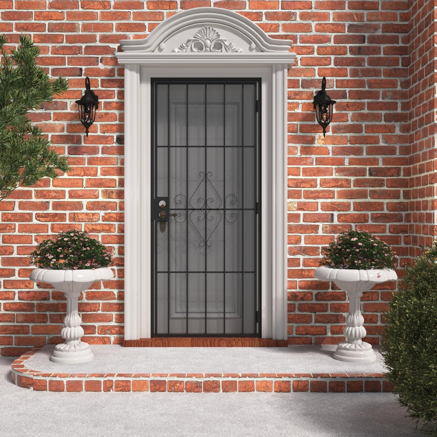 JUBEST 32 in. x 80 in. Security Screen Door, Reversible Powder Coated Black Surface Mount Outswing Steel Security Door with Expanded Metal Screen, Prehung Steel Exterior Doors, Durable&Safe