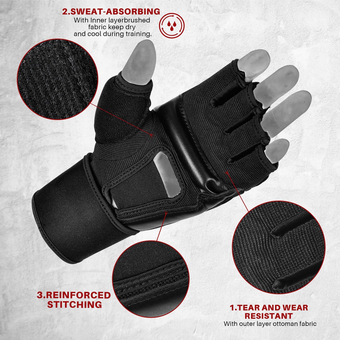 Xinluying MMA Gloves Punch Bag Training Martial Arts Sparring Grappling Kickboxing Muay Thai Boxing Gloves, Thickened Knuckle Pads，Widen The Wristband，Fingerless Rub Resistance Mitts for Men Women