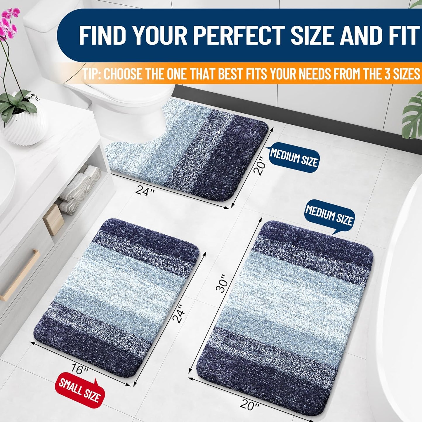 OLANLY Bathroom Runner Rug - Extra Soft Microfiber Mat with Rubber Backing | 59x24, Quick Dry, Airy Blue