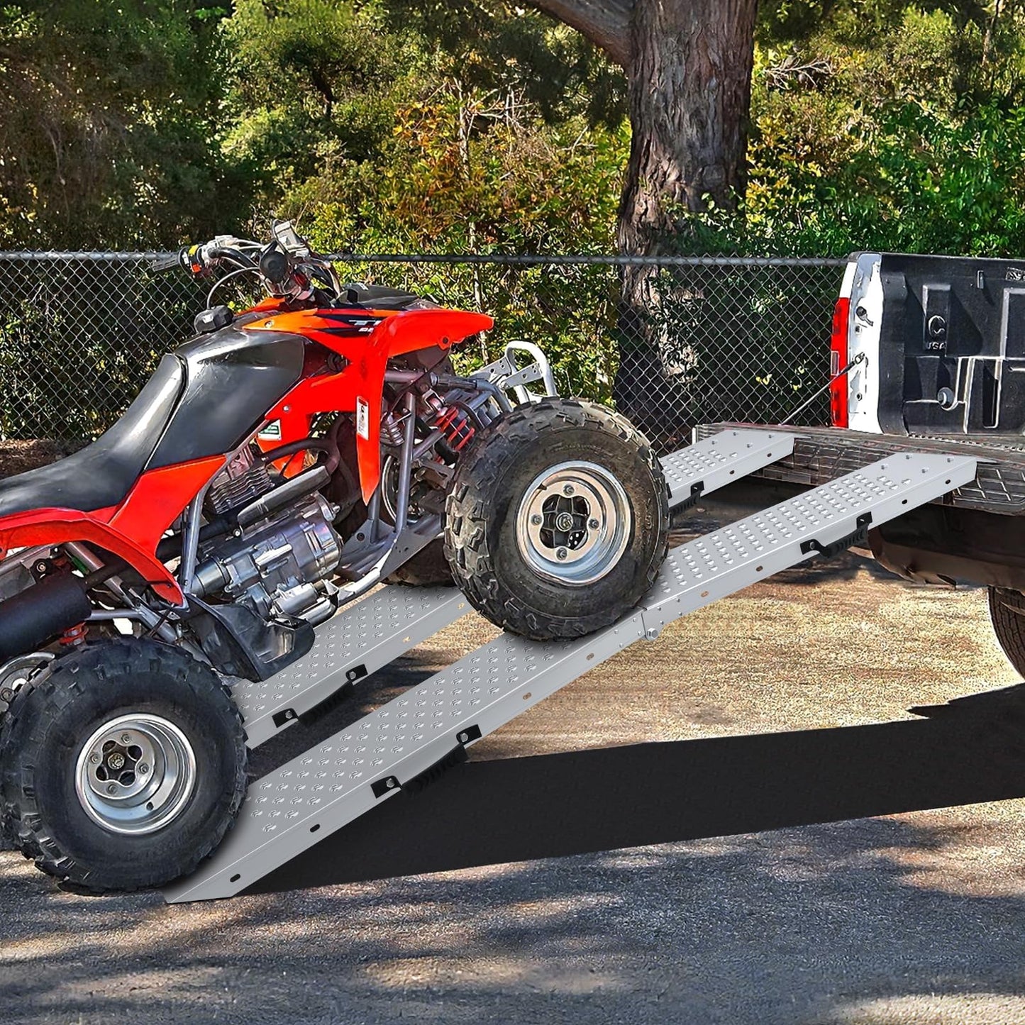 HQSLC 77.7 inches Long and 8.6 inches Wide Heavy Duty Folding Loading Ramp, 1500lb Capacity, Motorcycle; Lawn Mower; Snow Plough; Bikes; ATV; UTV; Golf Carts,Circular Hole, Pack of 2