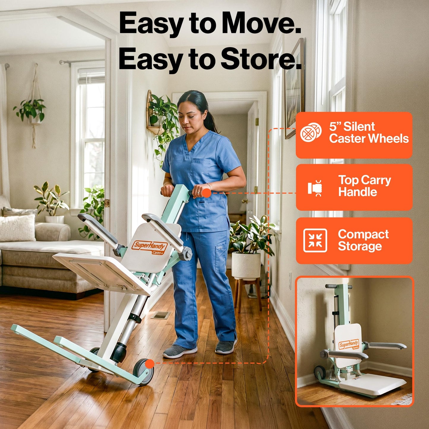 SuperHandy GoRise FC Electric Floor to Chair Lift for Seniors and People with Disabilities - 400 Lbs Capacity, Seating Transfer Assistance, Magnetic Remote [Patent Pending]