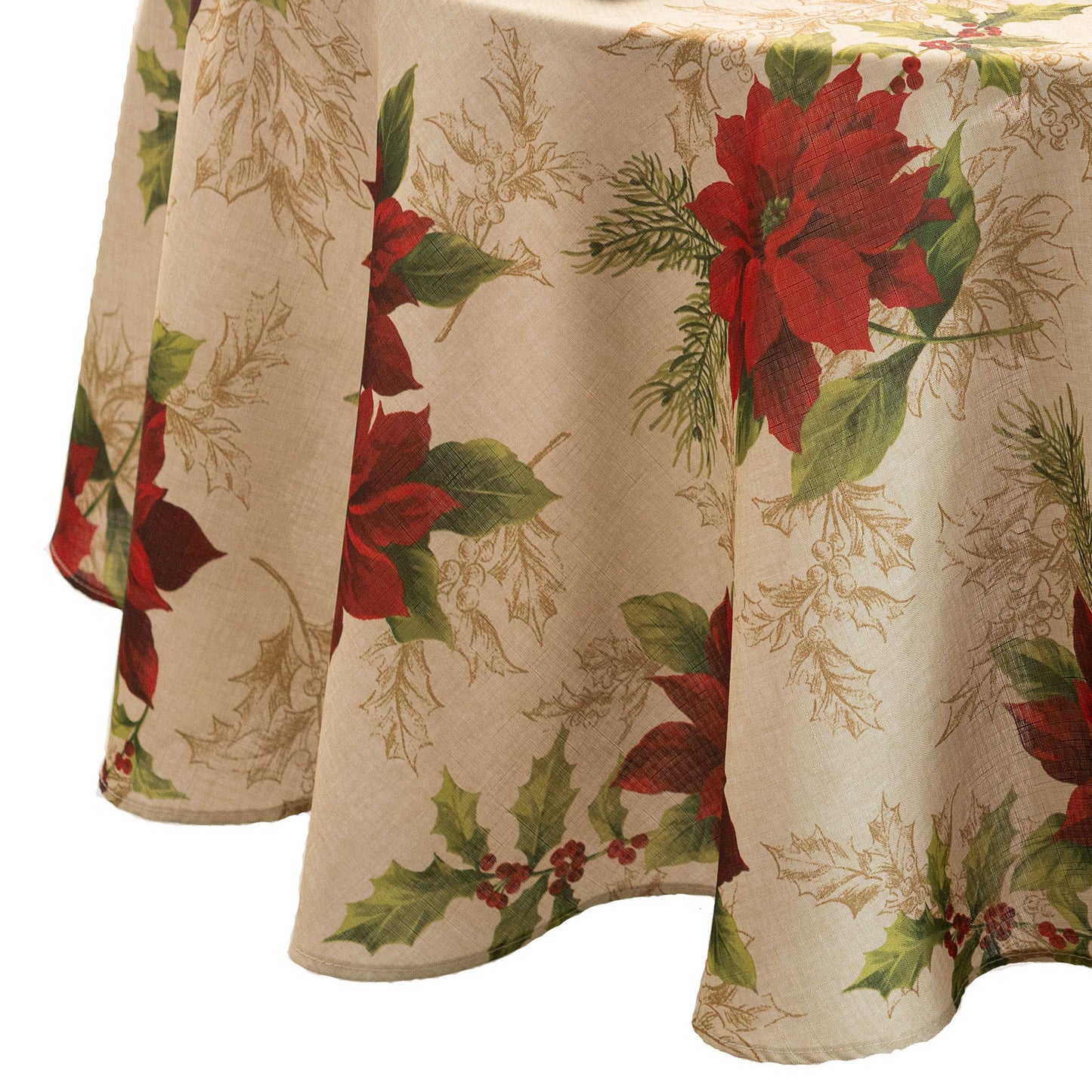 Elrene Home Fashions Festive Poinsettia Holiday Wrinkle Resistant Fabric Tablecloth, Multi, 60"x84" Oval