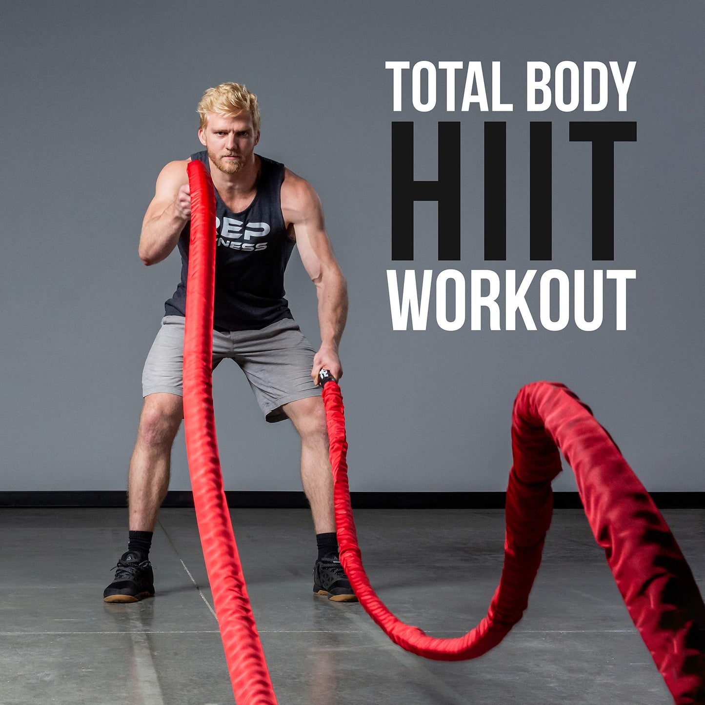 REP Battle Ropes - PolyDacron Battle Rope for Strength and Conditioning Workouts – 1.5" and 2" Diameter, 30ft, 40ft, 50ft Lengths with Optional Cover Sleeve (Red with Sleeve, 1.5 x 50 ft)