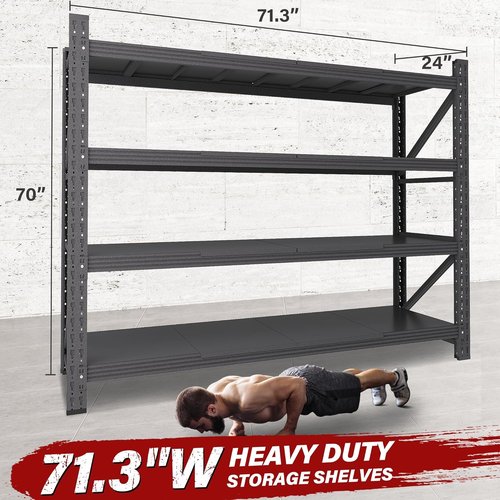 **Heavy Duty Garage Shelving Units by [Brand Name] - 5000LBS Capacity Black Metal Storage Rack | 71.3"W x 24"D x 70"H**