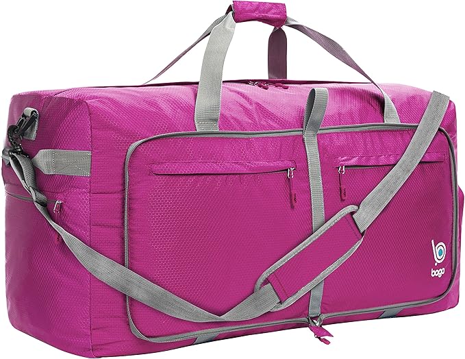 Bago Big XXL Foldable Duffel Bags for Traveling Women & Men - 140L Packable Duffle Bag for Travel with Shoe Compartment - Water Repellant, Heavy Duty, Lightweight Folding & Collapsible (Pink)