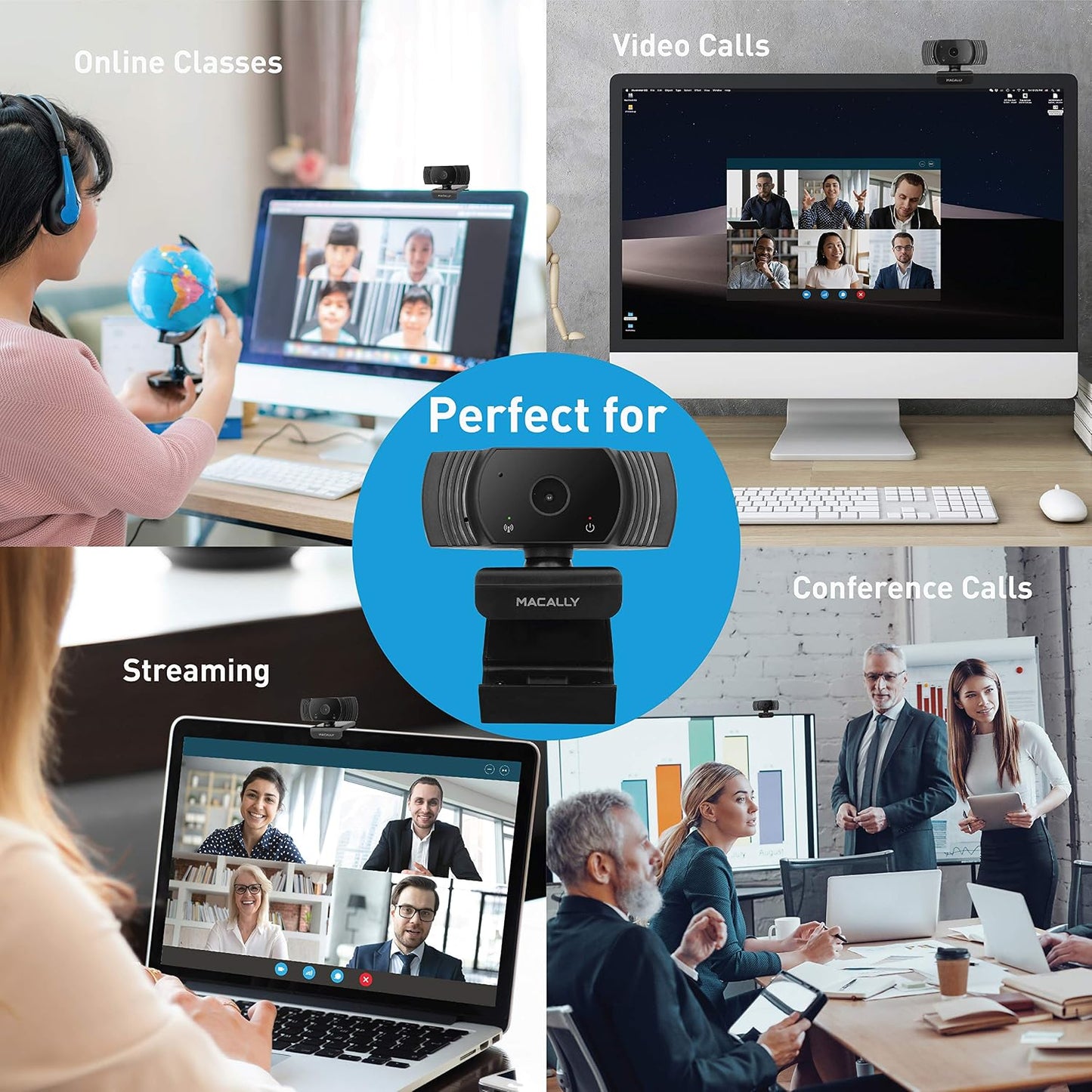 Macally 1080P 120 30FPS Webcam with Microphone - Stay Connected Virtually - Wide Angle HD USB Computer Camera