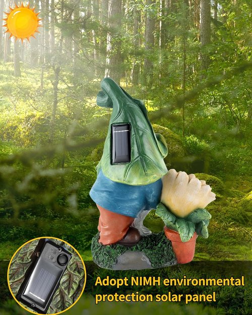 iStatue Large Solar Garden Gnome - 12-Inch Hand-Painted Outdoor Decor for Patios & Yards