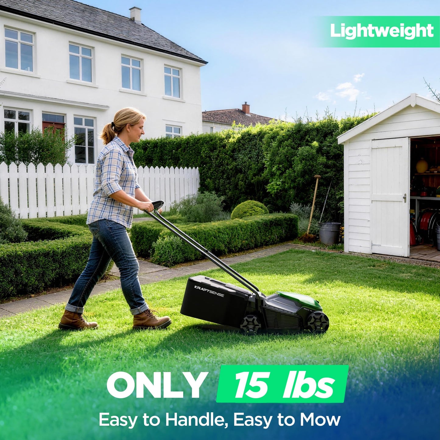 Kraftsense 14" Cordless Lawn Mower, 20V Lightweight Push Mower with 5.0Ah Battery, Ultra-Quiet Motor for Small Yards, Lawn Care, Backyard Maintenance