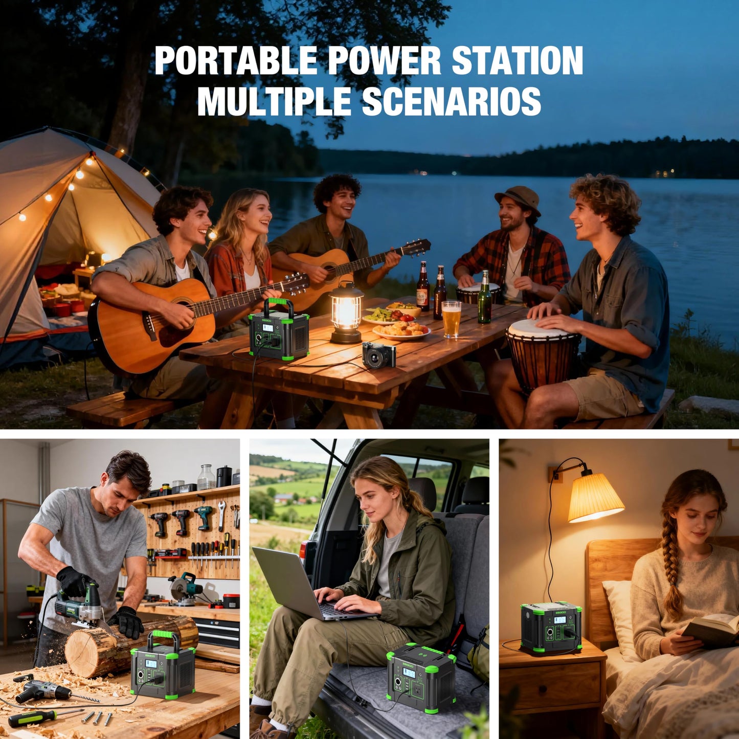 Portable Power Station 300W, GRECELL 288Wh Solar Generator with 60W USB-C PD Output, 110V Pure Sine Wave AC Outlet Backup Lithium Battery for Outdoors Camping Travel Home Blackout