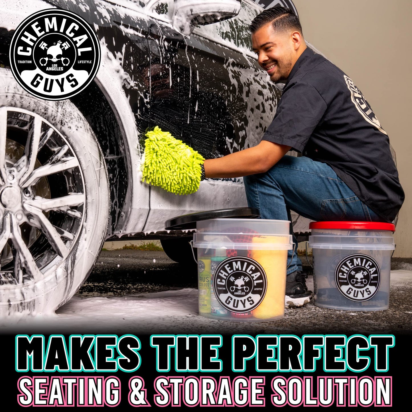 Chemical Guys Two Car Wash Bucket Kit with Dual Dirt Trap Filters, Chenille Wash Mitt, Mr. Pink, Citrus Wash, After Wash, and Drying Towel - 11 Items - Two Bucket Method Complete Setup
