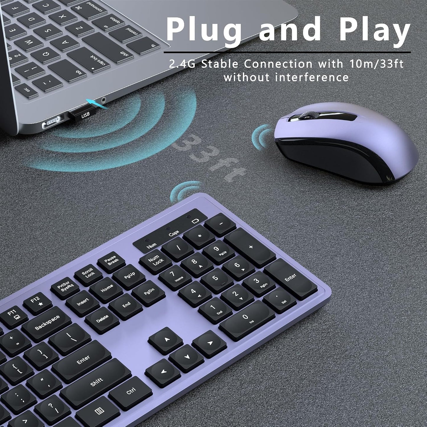 COVEVA 2.4GHz 104 Wireless Keyboard and Mouse Combo, Wireless Keyboard Mouse with USB Receiver, Water-Dropping Keycaps