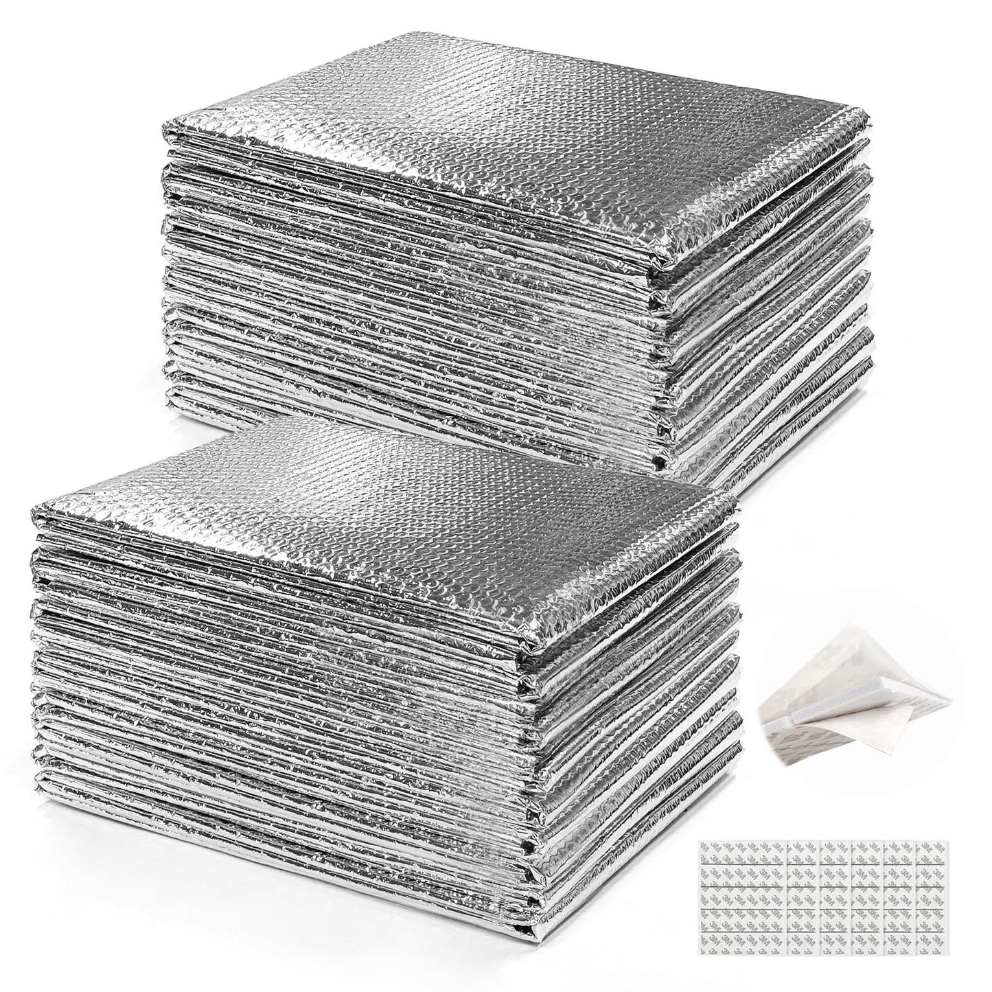 16PCS 24 x 48inch Garage Door Insulation Reflective Foil Insulation Bubble Reflective Aluminum Foil Winter Summer Thermal Shield Pre-Cut Barrier Sheets with 120 Tapes for Garage Attic Wall