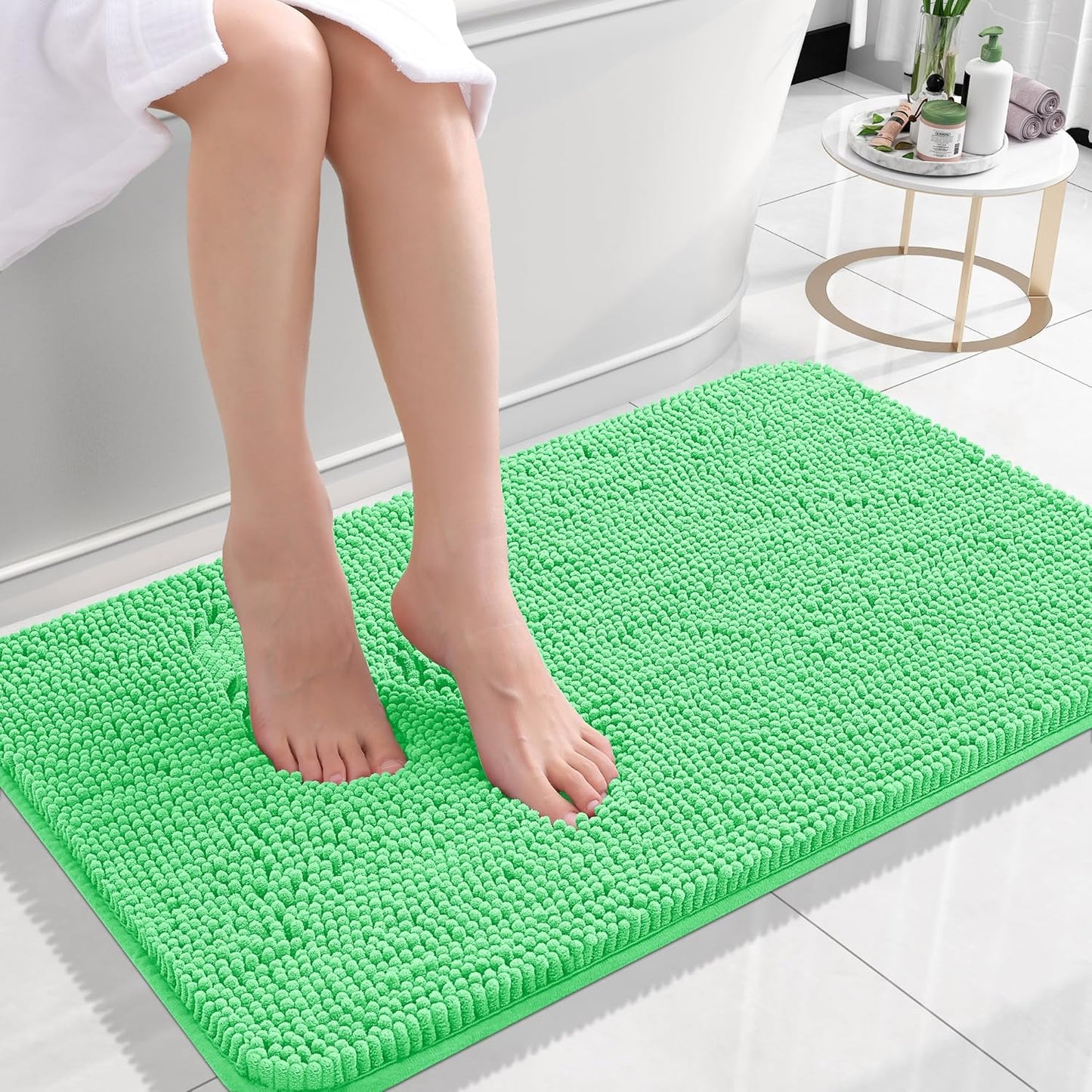 OLANLY Bath Rugs - Extra Soft Chenille, Quick Dry & Absorbent | 24x16 Inches, Mint Green
