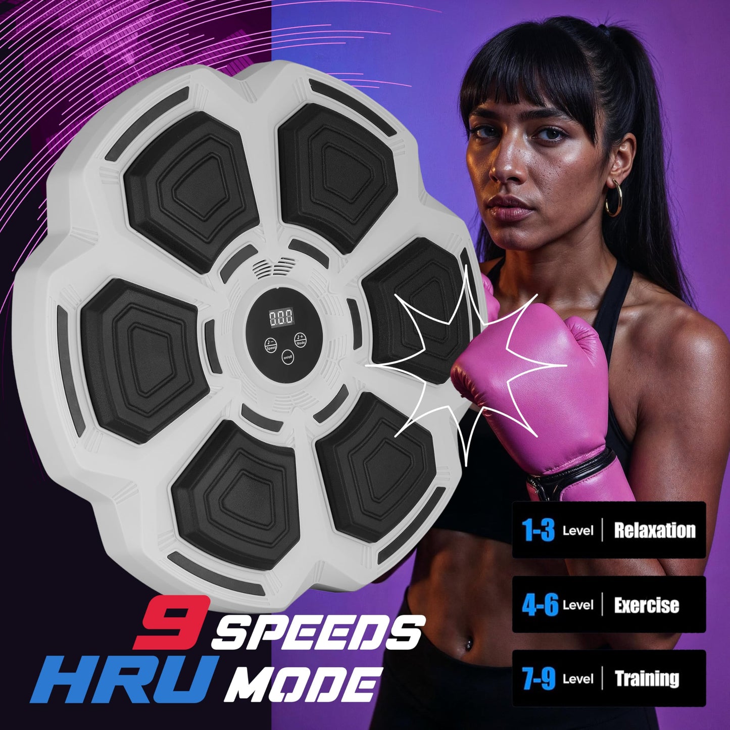 PHYLOKS™ Music Boxing Machine with Gloves, 9 Speeds & 9 Modes, Bring The Boxing Arena Home with Smart Reflex Lights, Music Punching Trainer for Home Fitness & Fun