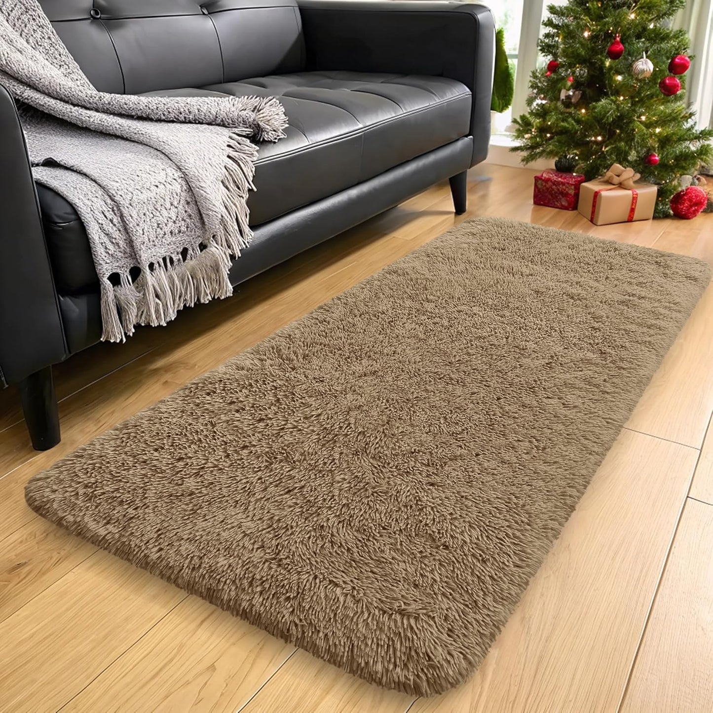 OLANLY Runner Rugs - Soft Fluffy Machine Washable Shaggy Carpet for Hallway & Bedroom | Taupe 2x5 ft