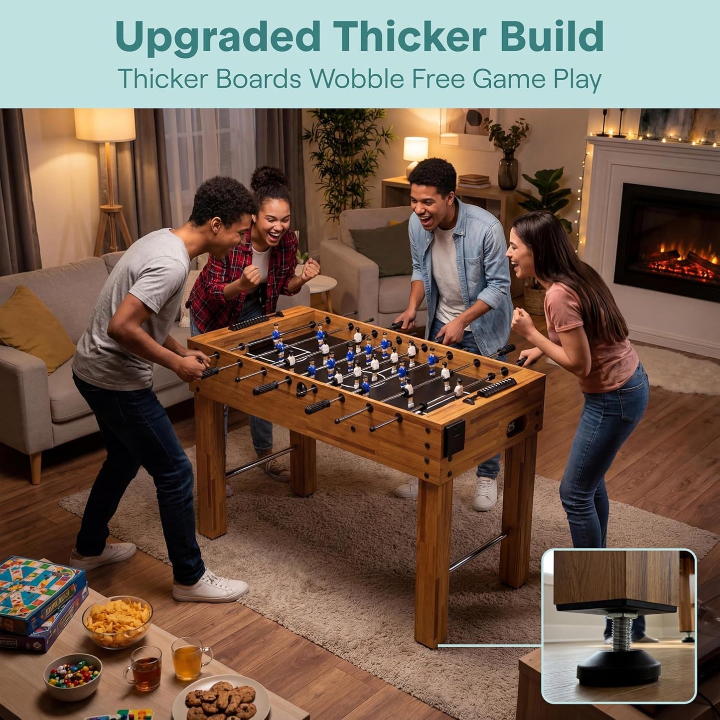 SereneLife 48-Inch Competition Foosball Table - Adjustable Height Arcade Soccer Game for Home | Includes 2 Balls & Cup Holders
