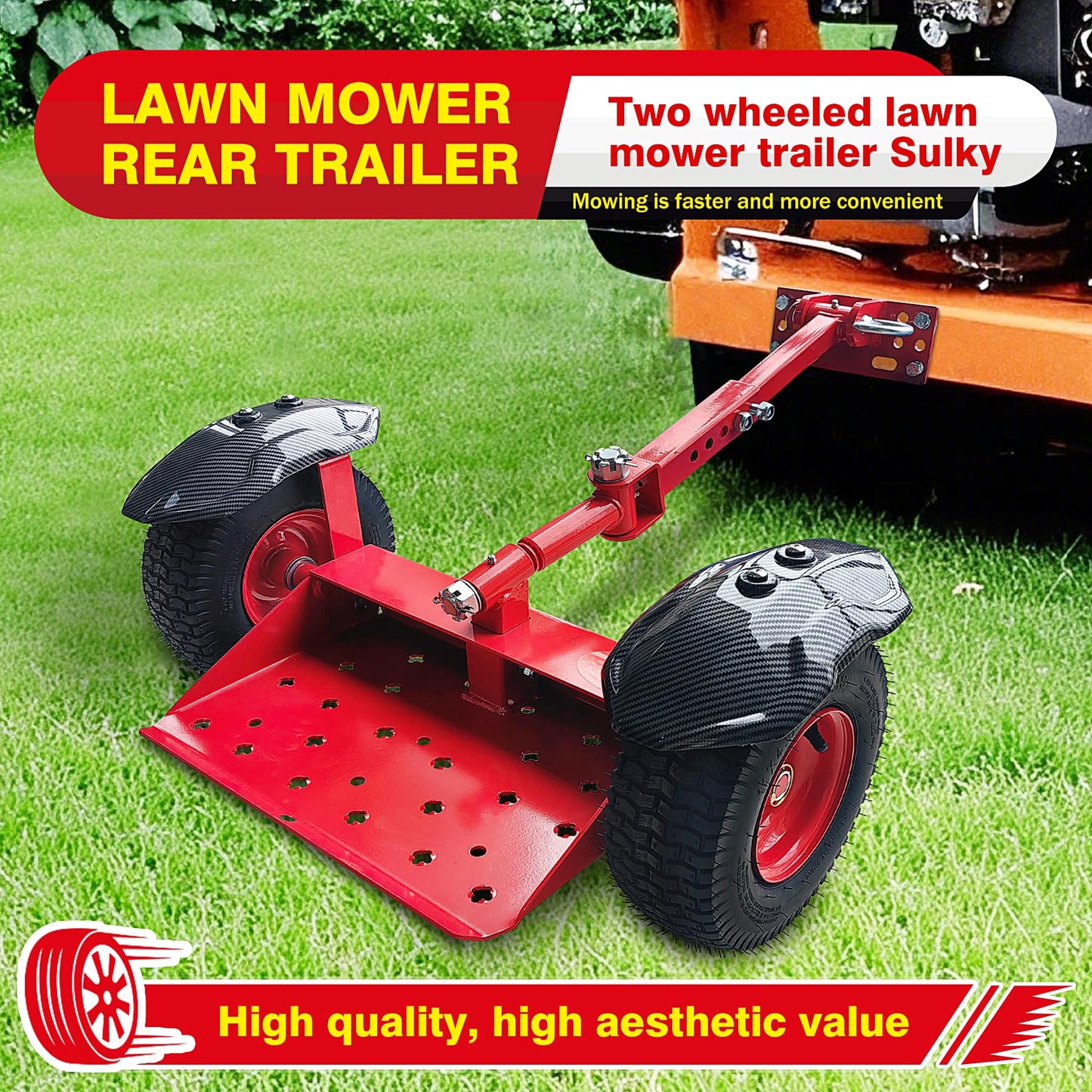 CCLINK Wheels Lawn Mower Sulky Thickened Vacuum Wheels Red Heavy Steel Anti Slip and Anti Rust Specially for Lawn Maintenance and Gardening Operations Quick Weed Removal