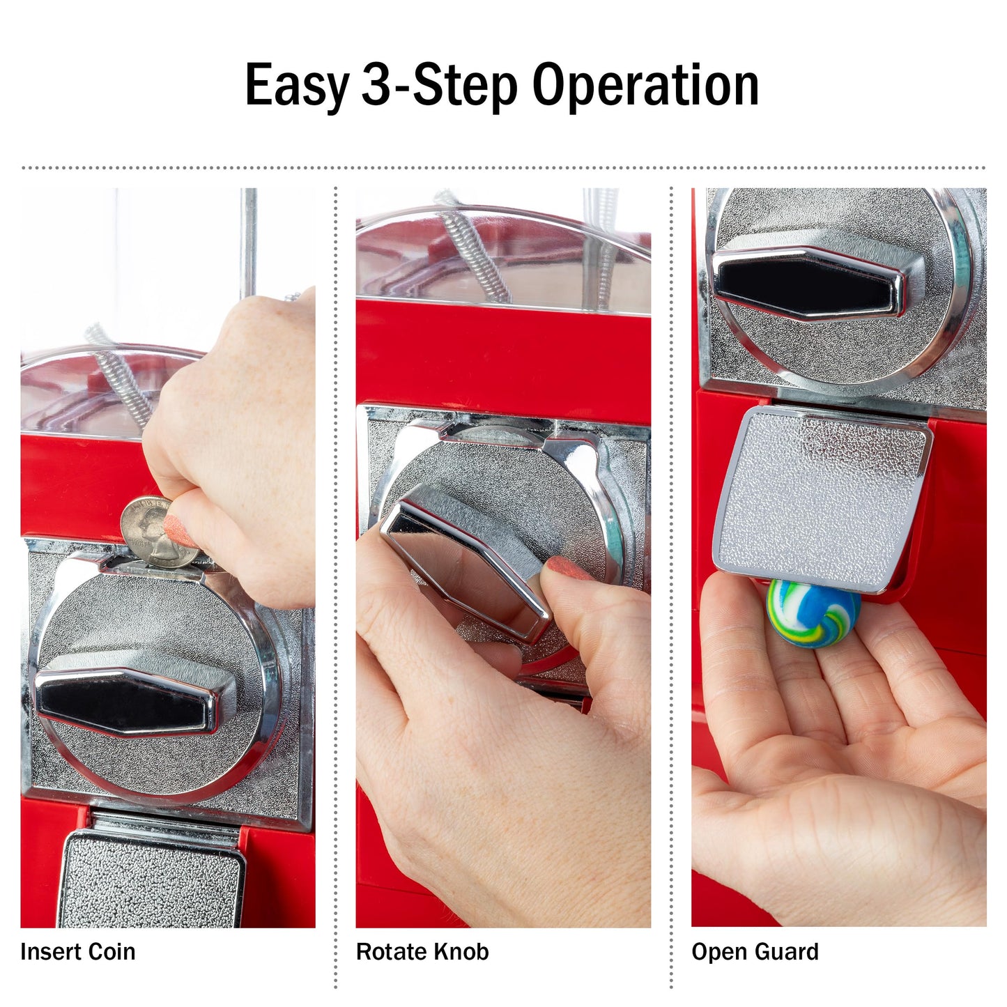 Gumball Machine - Triple Candy Machine Dispenser for Gumballs, Capsules, and Candy - Vending Machines for Business by Great Northern Popcorn (Red)