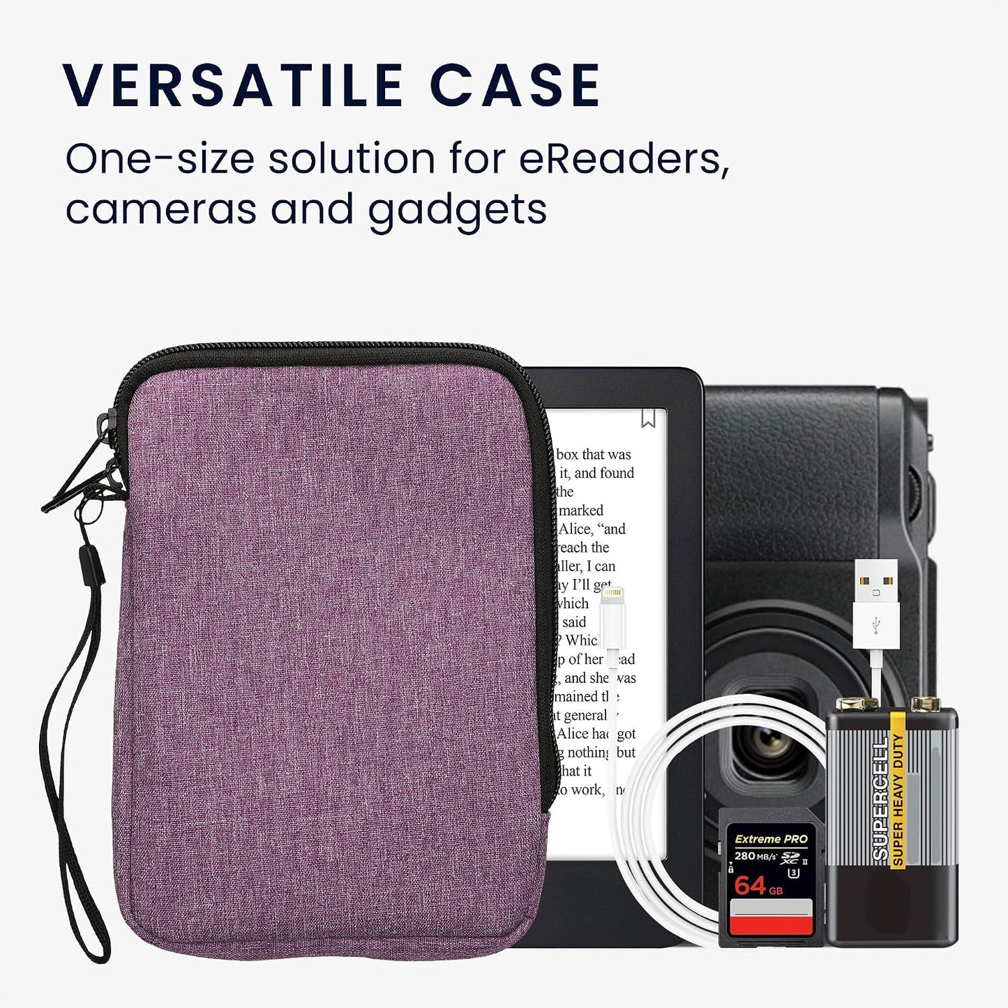 kwmobile 6" Fabric Protective Cover Compatible with eReader Cover - Fabric Cover for e-Reader with Zip - Lavender