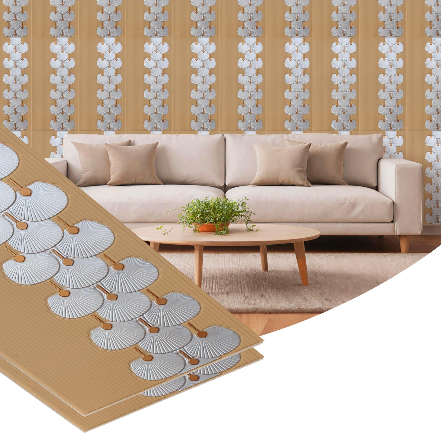 Dundee Deco 3D Peel and Stick Wall Panels - Soft-Touch Matte Finish, 1.6 ft X 3.4 ft, Thick Self-Adhesive Panels for Home & Commercial Interiors - Almond Sand Silver - Set of 10, Covers 55 sq ft
